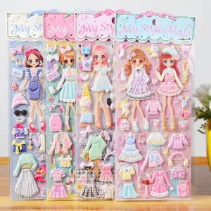 1pcs Stickers Lovely cartoon Girls 3D kawaii sticker book Laptop