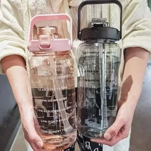 2L Portable Water Bottle Large Capacity Plastic Straw Water Cup