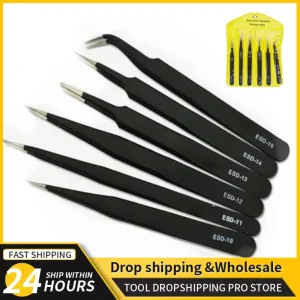 2/6pcs Precision Tweezers Set ESD Anti-Static Stainless Steel Tweezers