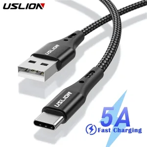 USLION 5A USB Type C Data Cable For Samsung S10 S20 Xiaomi Mi