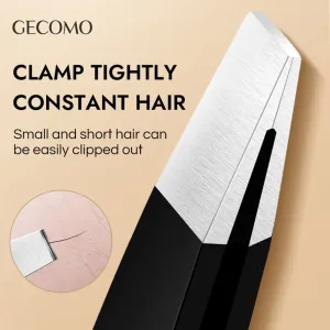 GECOMO Stainless Steel Black Eyebrow Tweezer with Slant and Flat