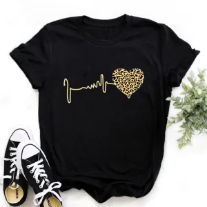 Summer 90 's Leopard Heartbeat Short Sleeve Print Clothing