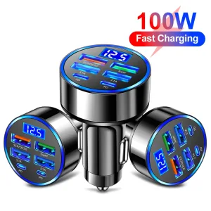 100W 6 Ports Car Charger Fast Charging PD QC3.0 USB C Car